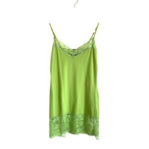 Wet Seal green cami tank top v-neck lace trim long y2k solid stretchy Size L